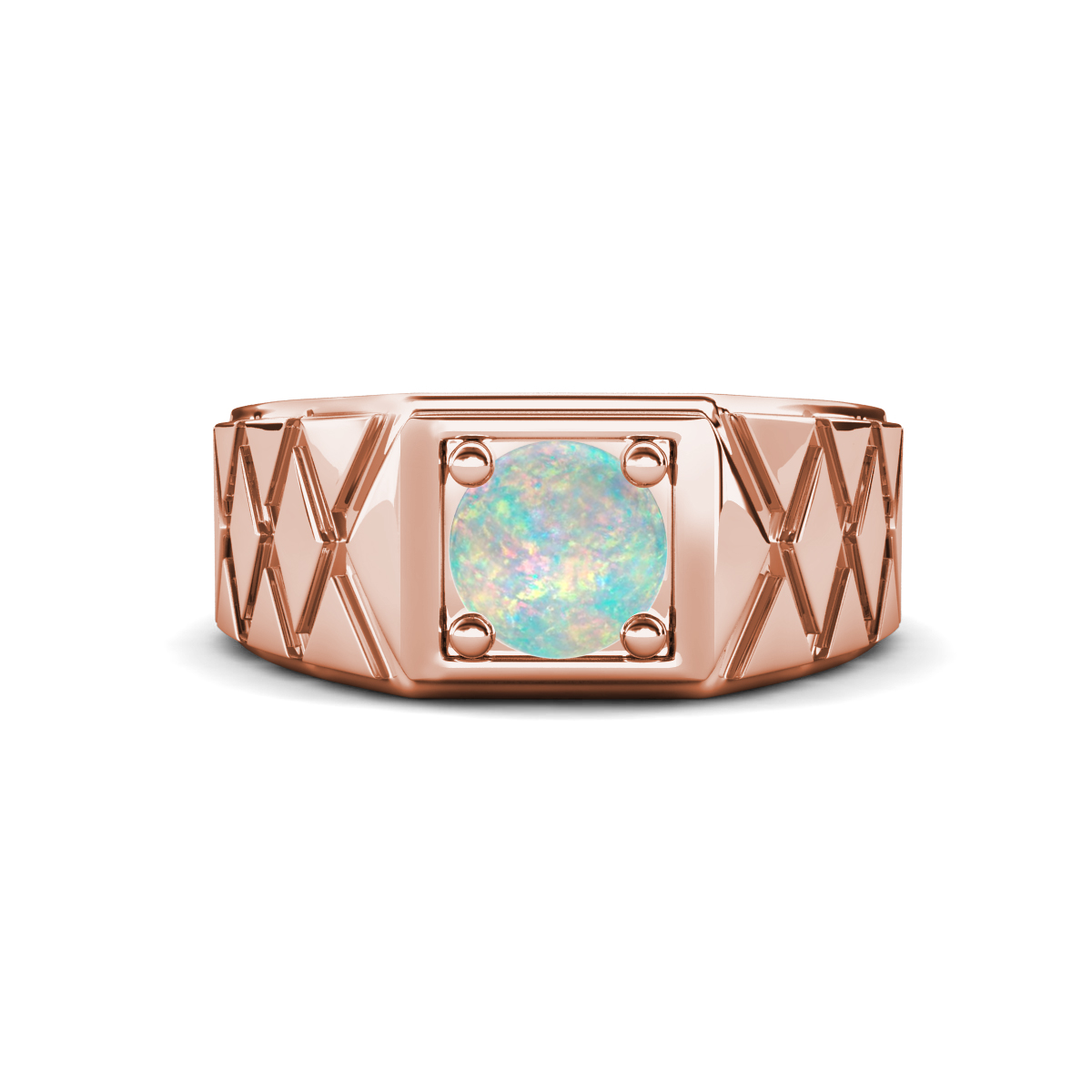 Jabari 0.66 ct Opal (6.50 mm) Criss Cross Design Shank Solitaire Men Band (9.5 mm) 